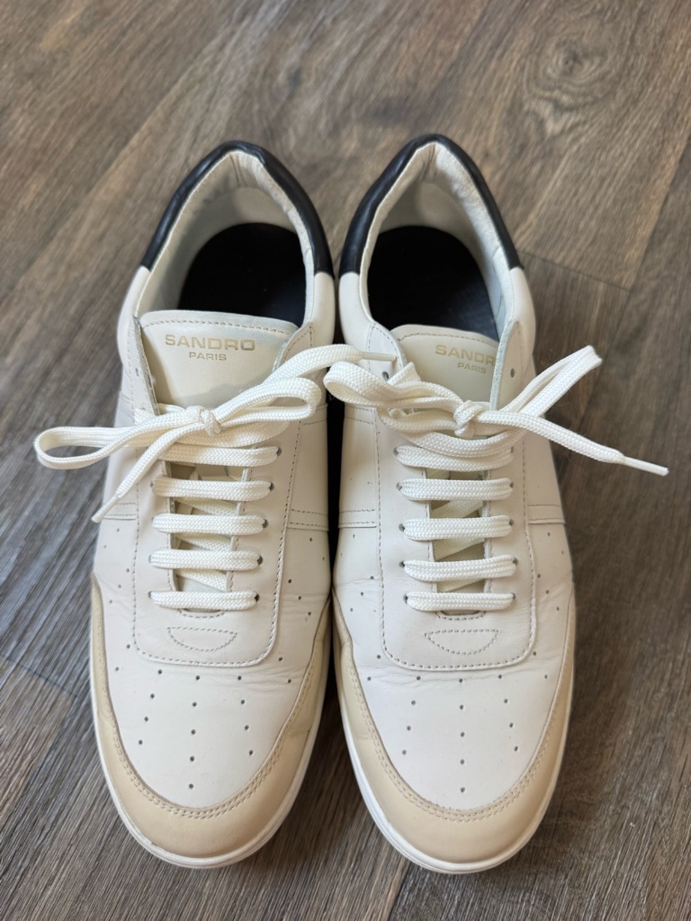 Sandro Paris Men's Magic Leather Lace-Up Low-Top Sneakers White/Black Heel US 11